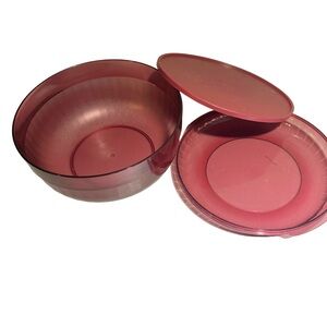 Tupperware VTG Preludio Cranberry Red Large‎ Food Bowl & Pie carrier with Lid